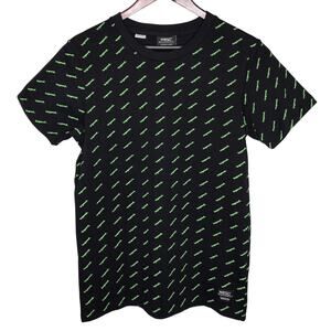 WeSC Legend T-Shirt S Small Black Green Allover Print Graphic Tee Sweden